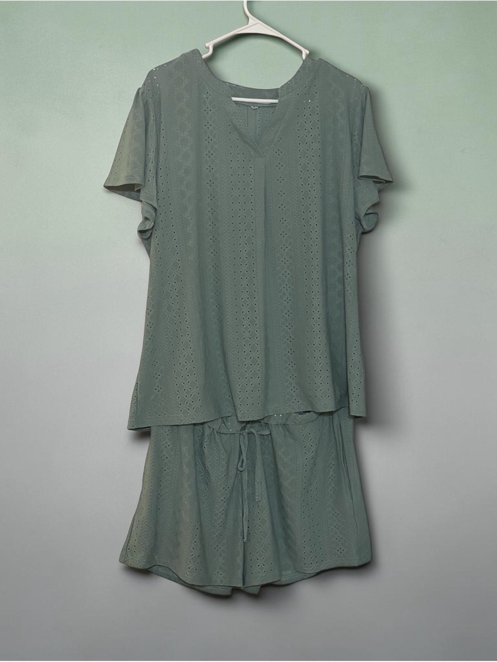 Eyelet Two-Piece Set in Sage Green